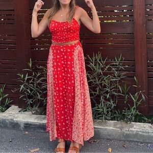Free People red floral matching set small